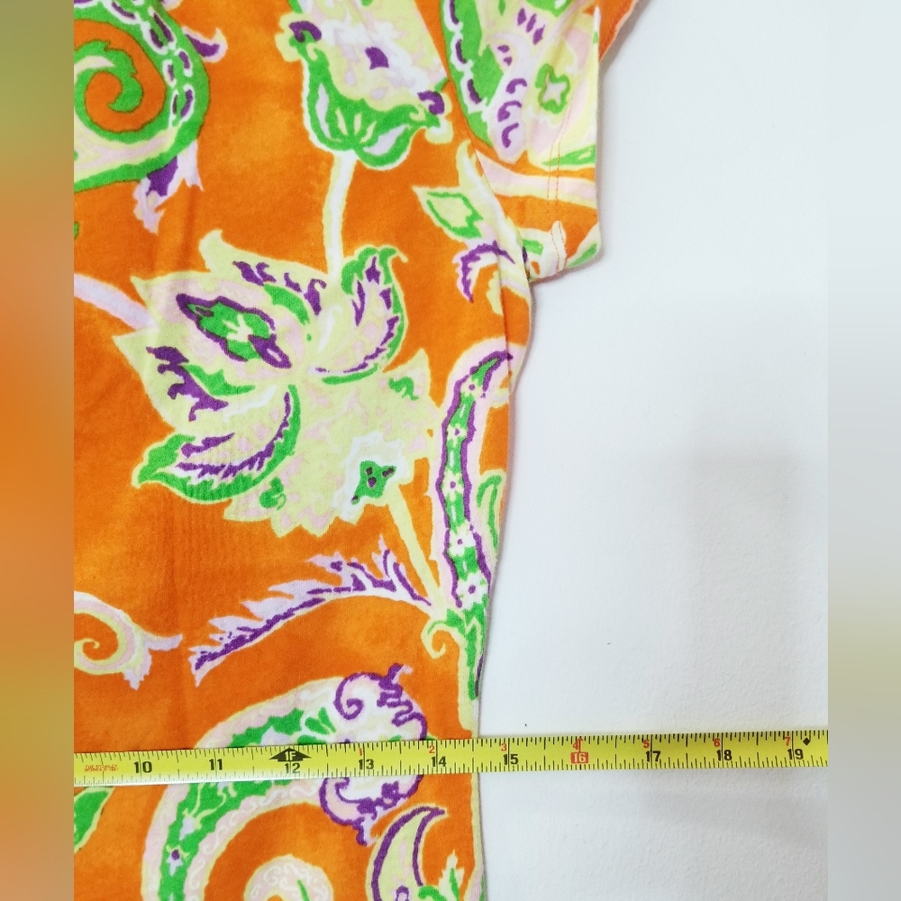 Lauren Ralph Lauren Cap Sleeve Cotton Top Orange Tropical Paisley Sz XS-S - Picture 12 of 14